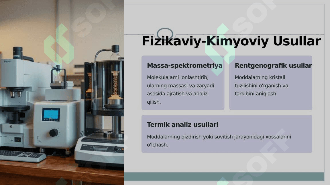 Analitik kimyo vazifalari, metodlari. Sifat analizi, moxiyati, metodlari. Kationlar va anionlar analizining sistemalari 8