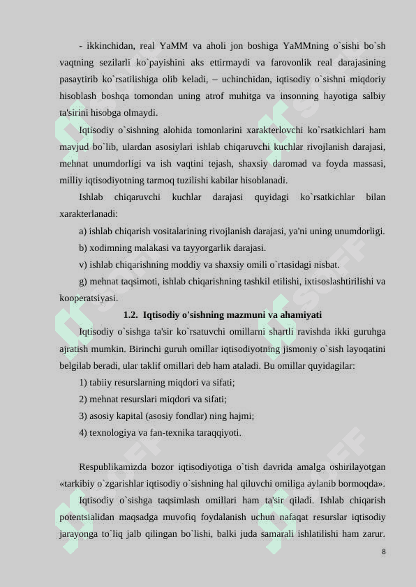 Iqtisodiy o`sish ijtimoiy taraqqiyot omili sifatida 8