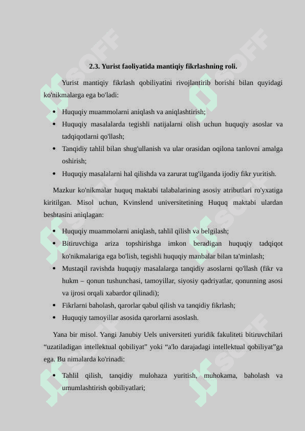 Mantiqiy to'g'ri fikrlash va huquqiy asoslashning yurist faoliyatidagi roli 7