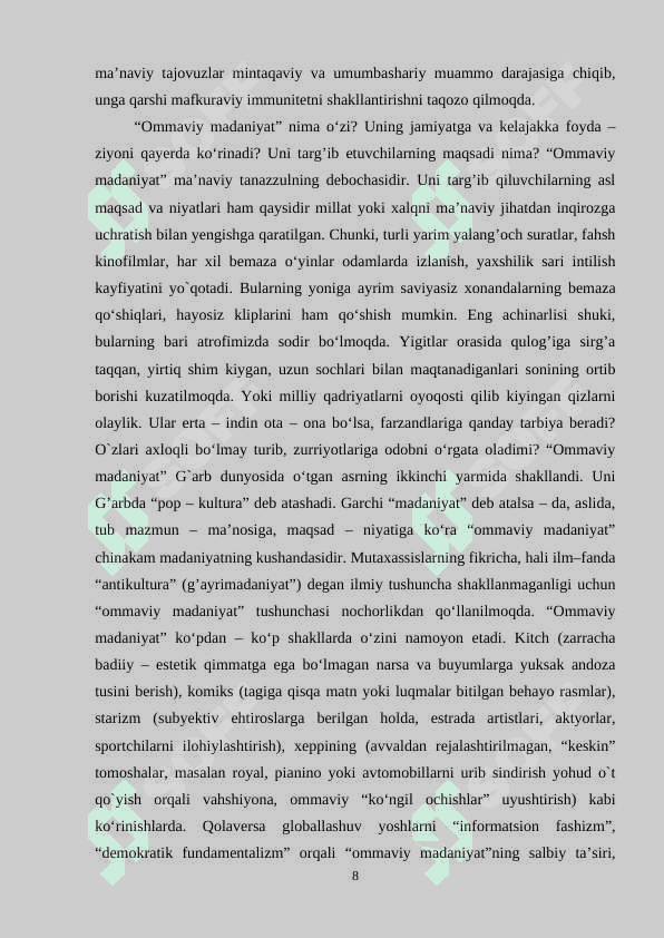“OMMAVIY MADANIYAT” VA ULARNING YOSHLAR MANAVIYATIGA TASIRI 8