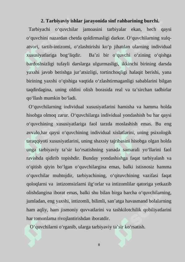 MAKTABDAGI TARBIYAVIY ISHLAR TIZIMIDA SINF RAHBARNING FAOLIYATI 8