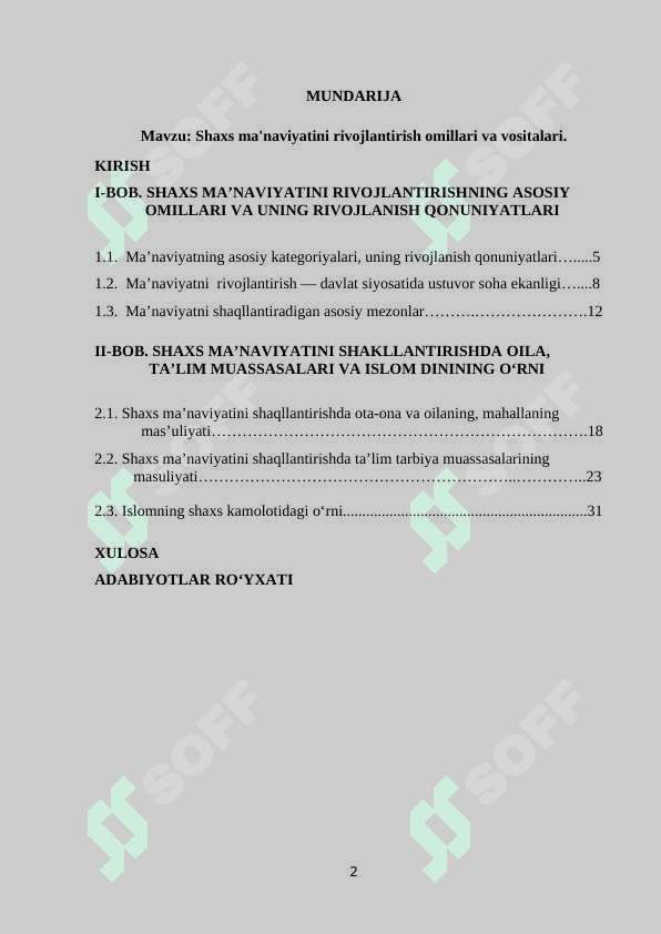 Shaxs ma'naviyatini rivojlantirish omillari va vositalari   -  KURS ISHI 2