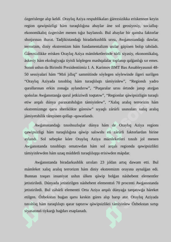 Ózbekstannıń Oraylıq Aziyada tınıshlıq hám turaqlılıqtı támiyinlewdegi ornı 5