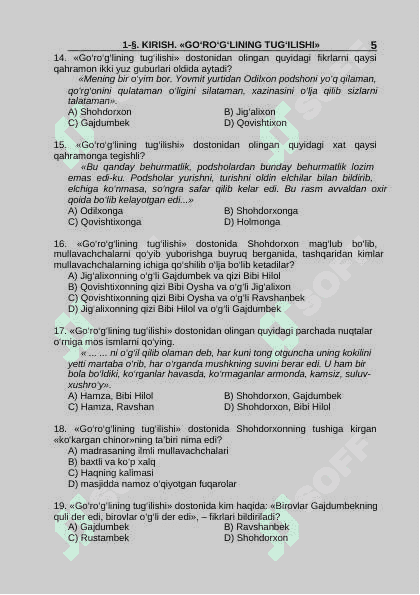11-sinf adabiyot mavzulashtirilgan test 5