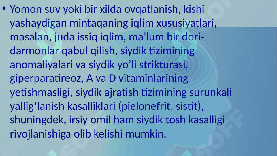 BUYRAKLARDA URAT  TOSHLARINING HOSIL BO’LISHI VA DAVOLASH YO’LLARI 7
