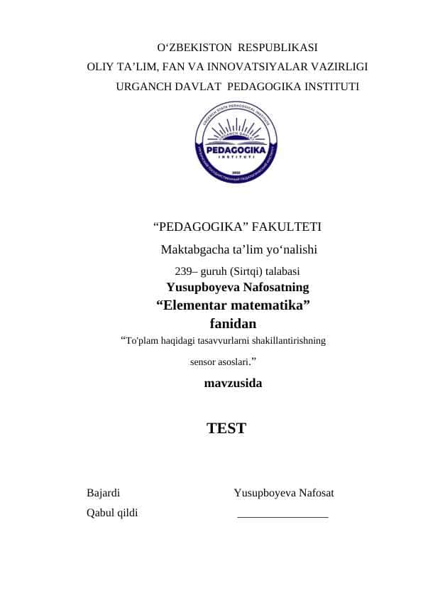 To'plam haqidagi tasavvurlarni shakillantirishning  sensor asoslari 1