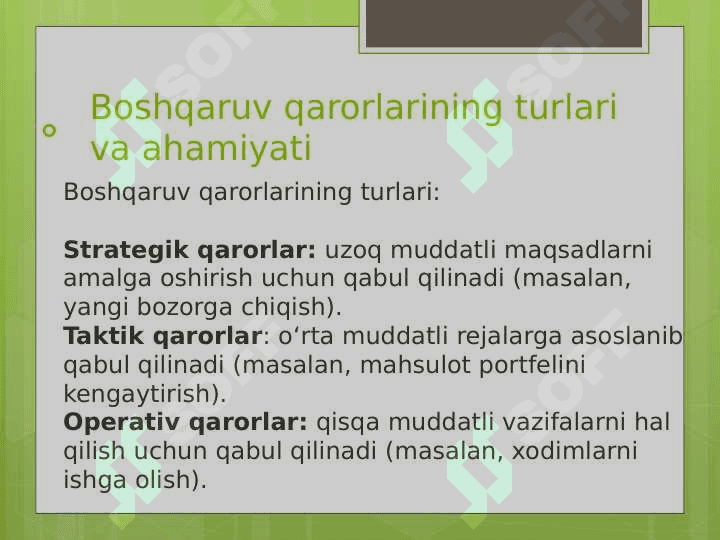 INVESTITSIYA LOYIHALARI VA  BIZNESNING TARKIBI BO‘YICHA BOSHQARUV  QARORLARINI QABUL QILISH 3