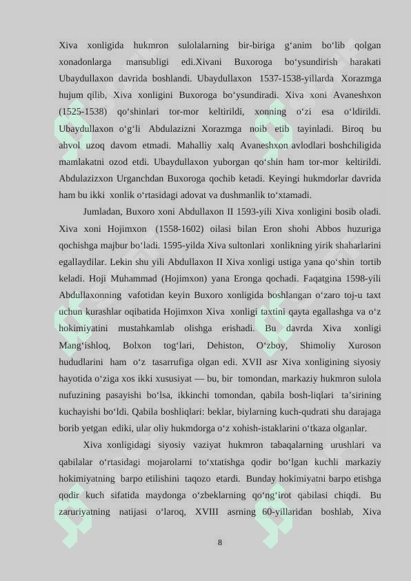 Xiva xonligining tashkil topishi 8