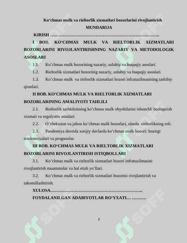 Ko‘chmas mulk va rieltorlik xizmatlari bozorlarini rivojlantirish 2