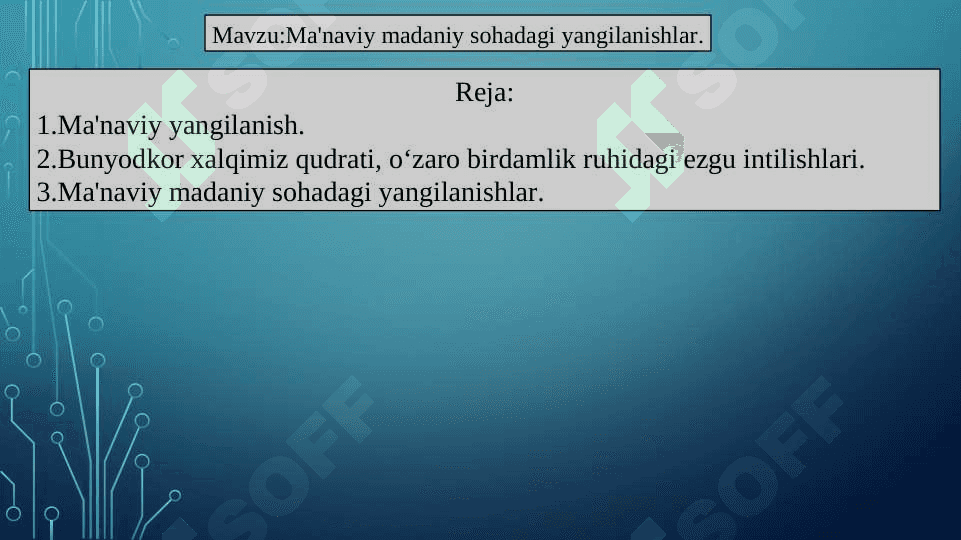 Ma'naviy madaniy sohadagi yangilanishlar 2