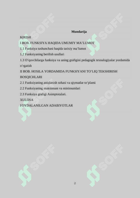 : HOSILANI FUNKSIYANI TEKSHIRISHGA TADBIQI 2