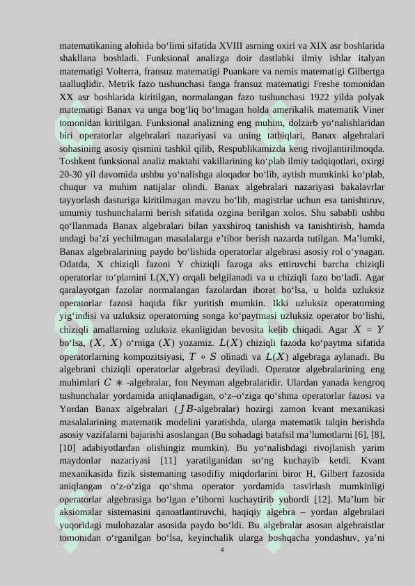 “UZLUKSIZ FUNKSIYA HAQIDAGI ASOSIY    TEOREMALAR” 4