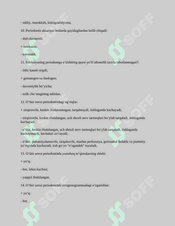 OG'IZ BO’SHLIGI JARROXLIGI fanidan savollari javoblari 4