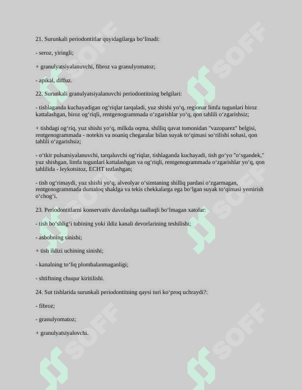 OG'IZ BO’SHLIGI JARROXLIGI fanidan savollari javoblari 6