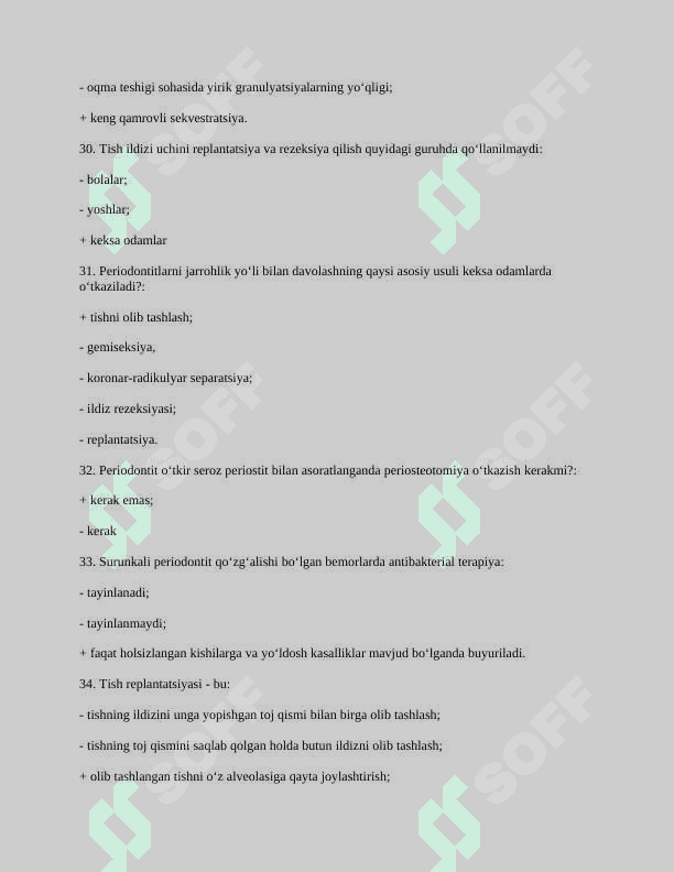 OG'IZ BO’SHLIGI JARROXLIGI fanidan savollari javoblari 8