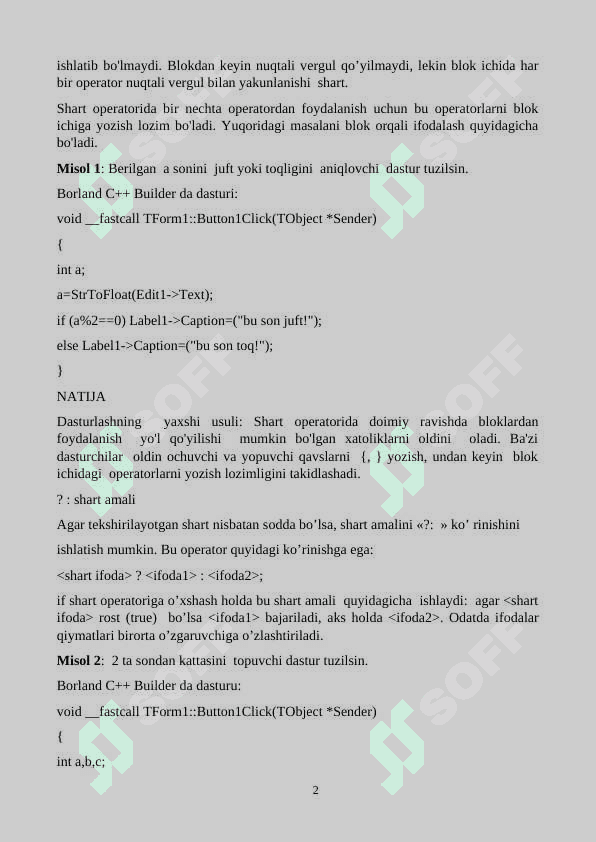 Tarmoqlanish va tanlash uchun mo’ljallangan komponentalar amaliy ish 2
