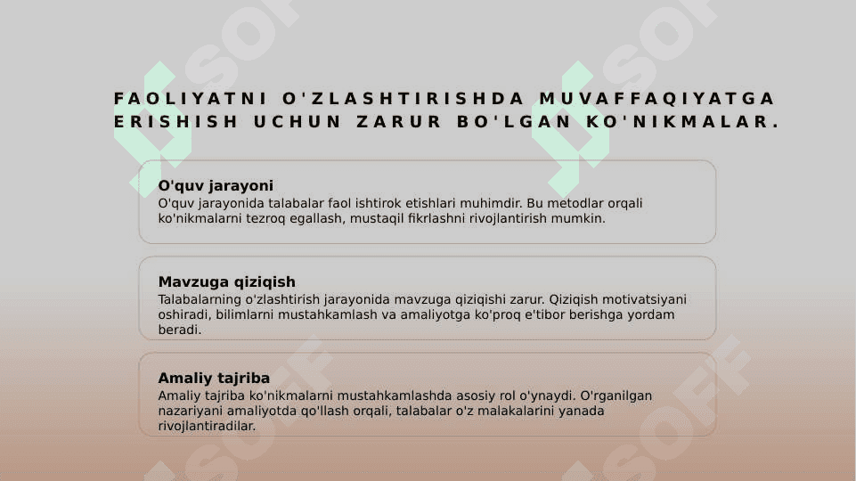 Faoliyatni oʻzlashtirilishi va malakani egallash 4