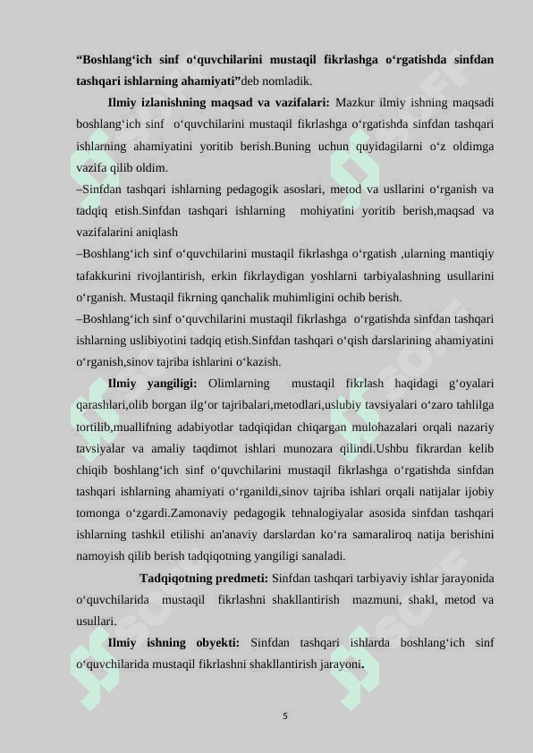 Boshlang'ich sinf o'quvchilarini mustaqil fikrlashga o'rgatishda sinfdan tashqRi ishlarning ahamiyati 5