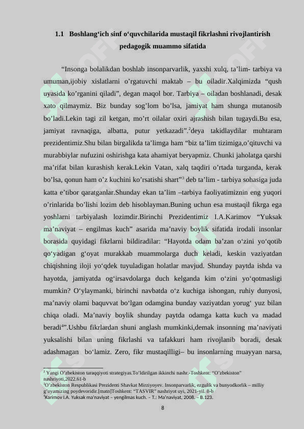 Boshlang'ich sinf o'quvchilarini mustaqil fikrlashga o'rgatishda sinfdan tashqRi ishlarning ahamiyati 8