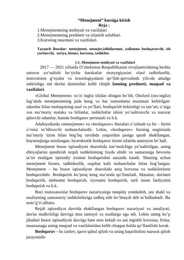 “Menejment” kursiga kirish 1