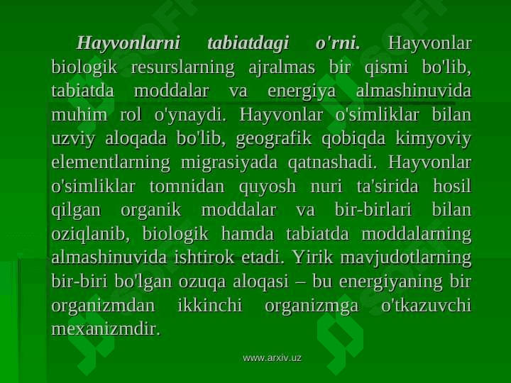 Hayvonlar vao'imliklarning o'zaro bog'liqligi 3