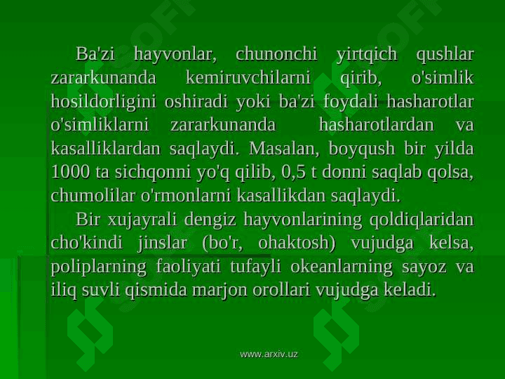 Hayvonlar vao'imliklarning o'zaro bog'liqligi 7