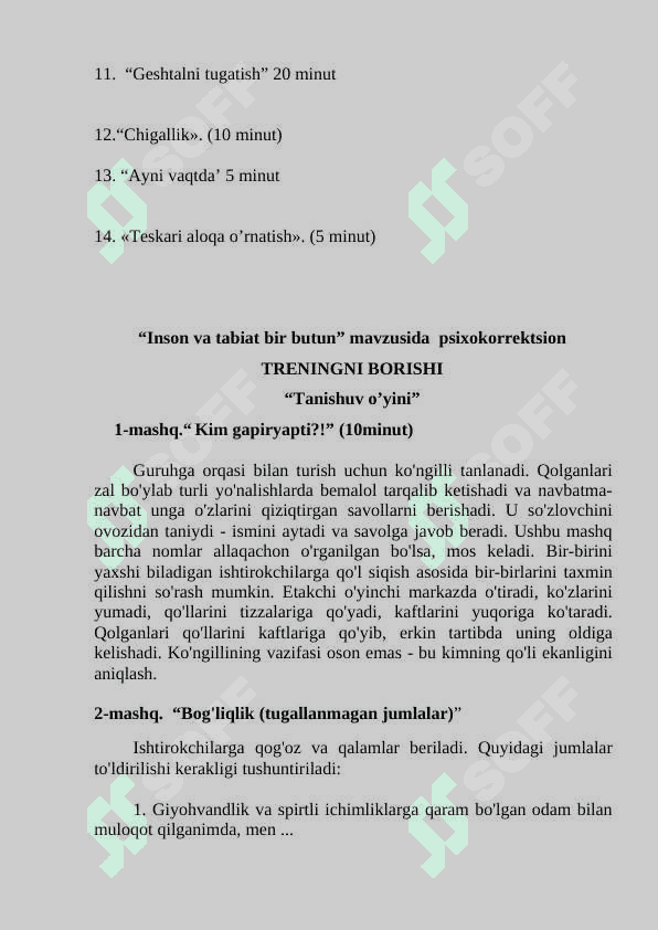 Reallik tyerapiyasi. TRENING DASTUR 2