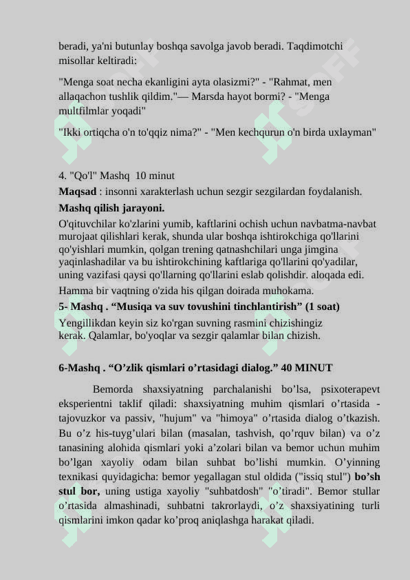 Reallik tyerapiyasi. TRENING DASTUR 4