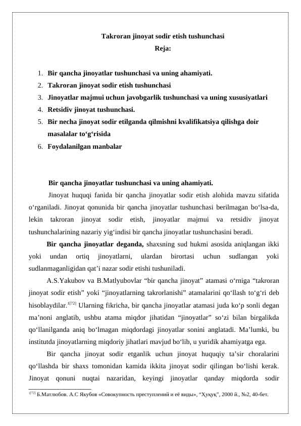 Takroran jinoyat sodir etish 1