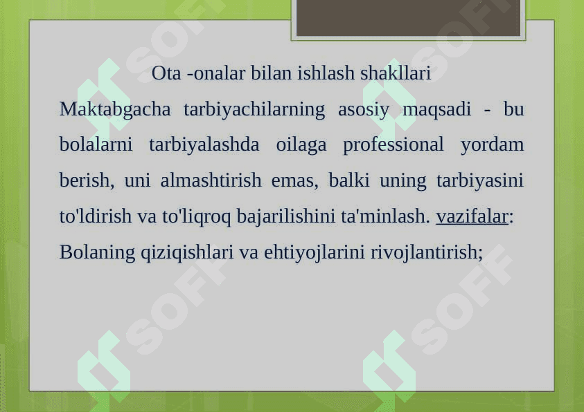 MAKTABGACHA TA'LIM TASHKILOTLARIDA OTA ONALAR BILAN HAMKORLIK ISHLARIDA ZAMONAVIY TENDENSIYALAR 3