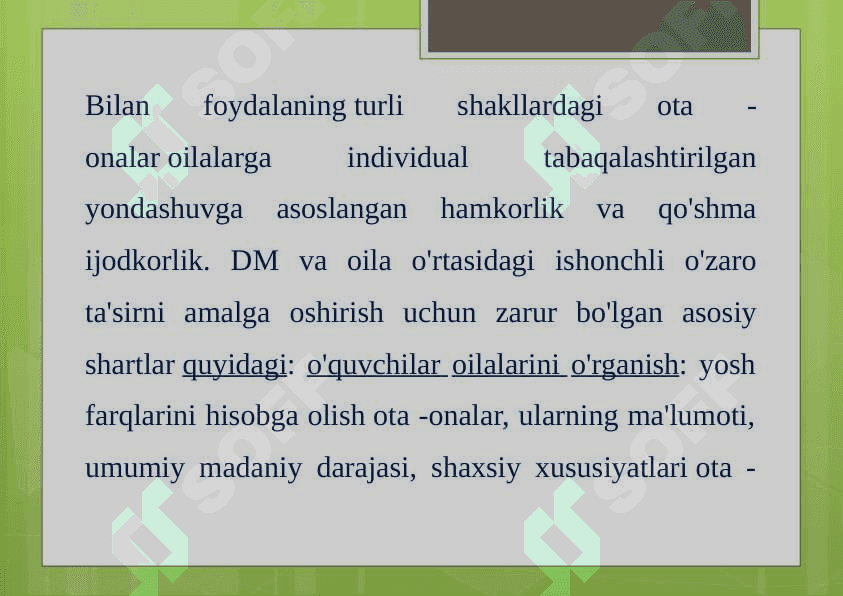MAKTABGACHA TA'LIM TASHKILOTLARIDA OTA ONALAR BILAN HAMKORLIK ISHLARIDA ZAMONAVIY TENDENSIYALAR 8