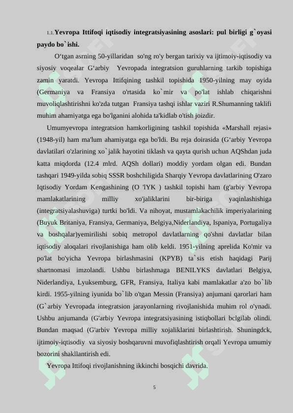 YEVROPA ITTIFOQINING UMUMIY PUL BIRLIGI-YEVRONING JORIY QILINISHI 5
