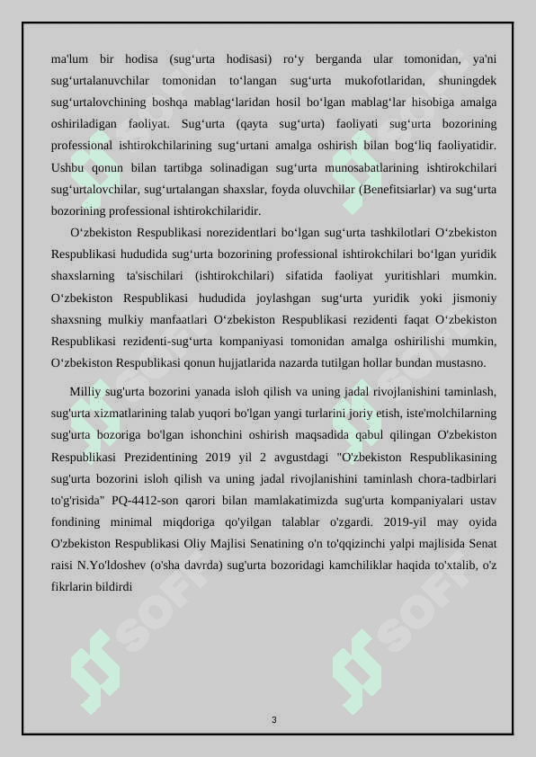 Sug’urta faoliyatini amalga oshirishning huquqiy asoslari. 3