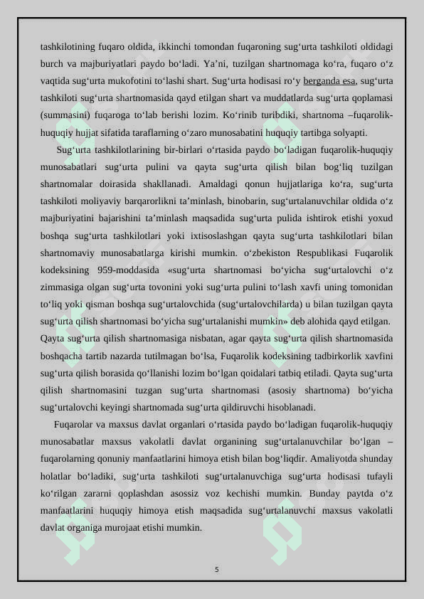 Sug’urta faoliyatini amalga oshirishning huquqiy asoslari. 5