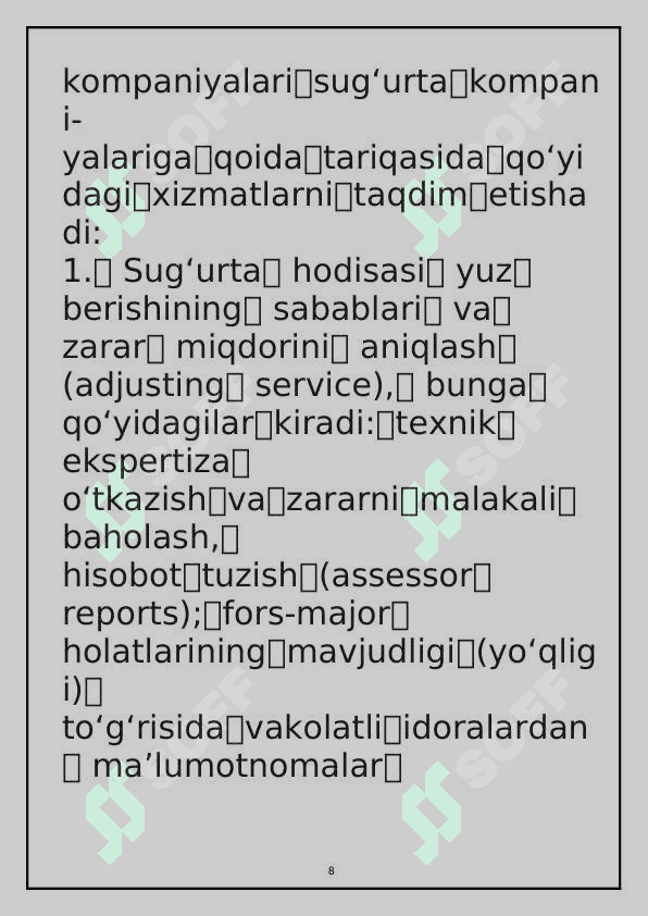 Sug’urtalovchi va sug’urtalanuvchi o’rtasidagi munosabatlarni takomillashtirish yo’llari. 8
