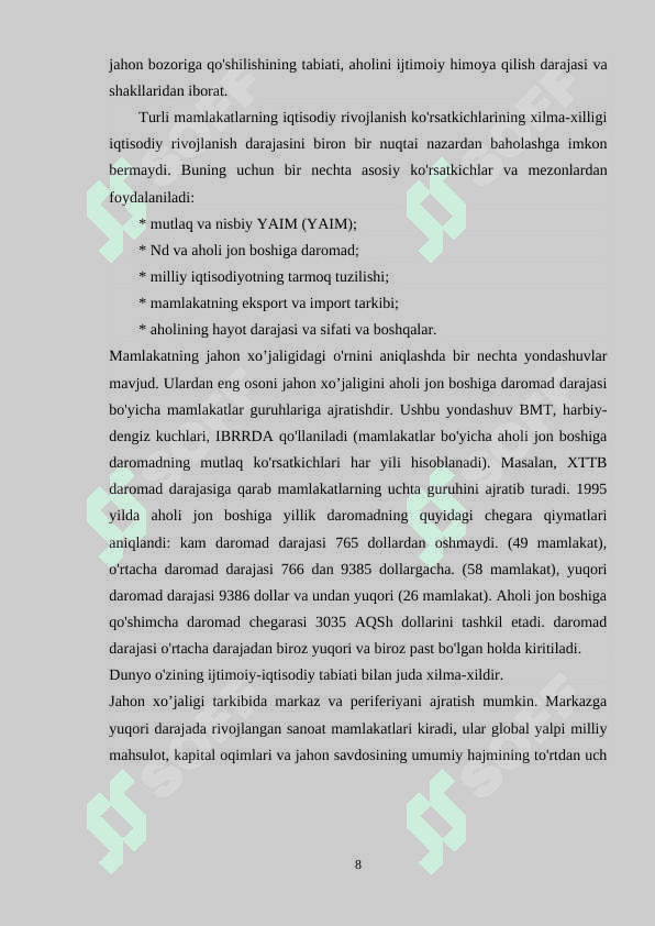 Jahon xoʻjaligi taraqqiyotining xozirgi zamon xususiyatlari 8
