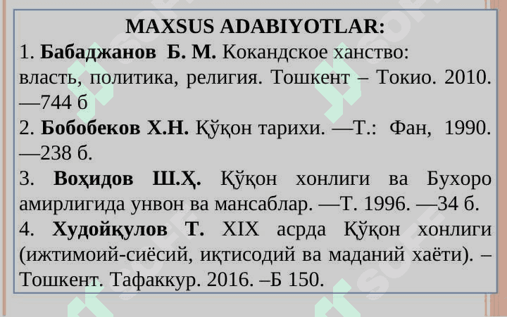 XVI-XIX asrning yarmida O‘rta Osiyo xalqlari madaniyati 4