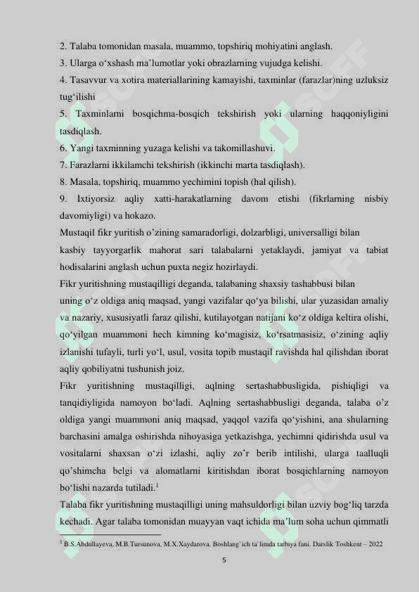 KURS ISHI. Darsdan tashqari tadbirlar vositasida talabalarning mustaqil tafakkurni shakllantirish 5