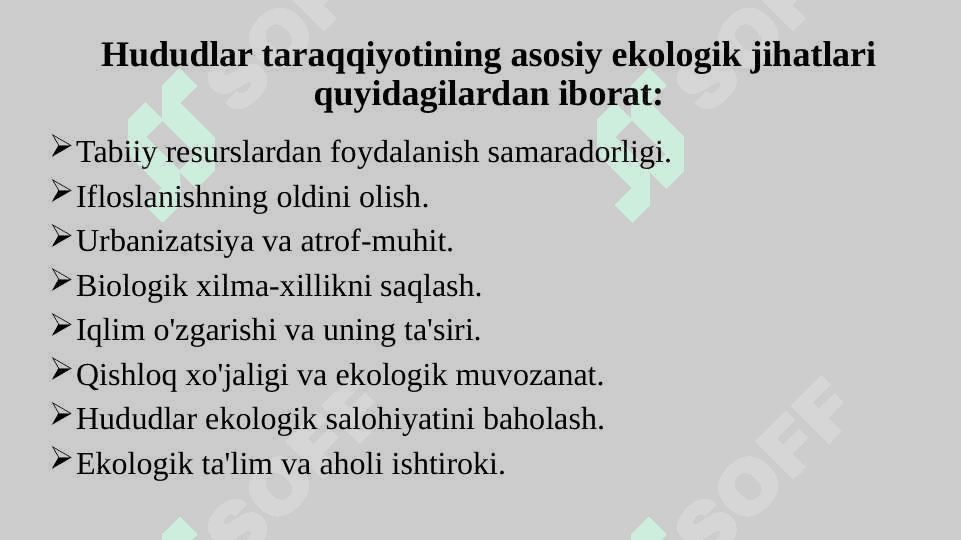 Hududlаr tаrаqqiyotining ekоlоgik jihаtlаri vа tаbiаtdаn fоydаlаnishning mintаqаviy muаmmоlаri 3