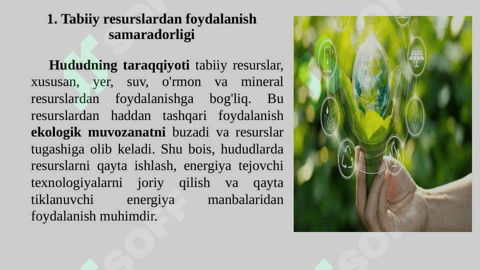 Hududlаr tаrаqqiyotining ekоlоgik jihаtlаri vа tаbiаtdаn fоydаlаnishning mintаqаviy muаmmоlаri 4