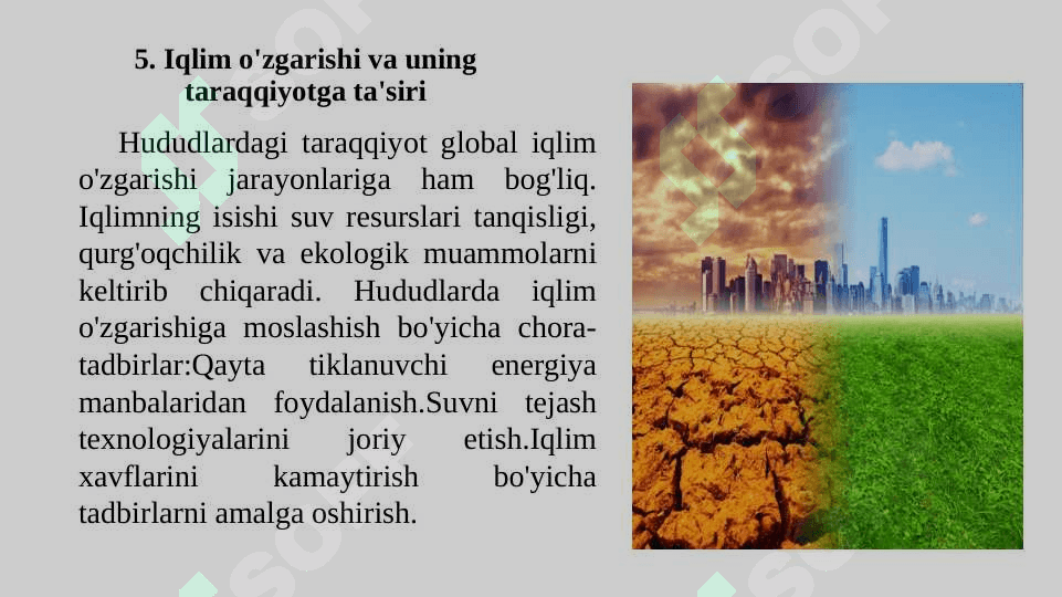 Hududlаr tаrаqqiyotining ekоlоgik jihаtlаri vа tаbiаtdаn fоydаlаnishning mintаqаviy muаmmоlаri 8
