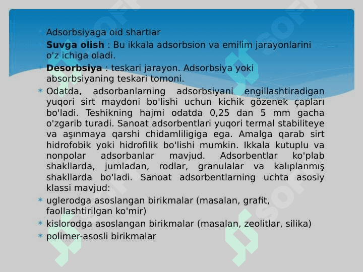 Davolash usullarida adsorbsiya jarayonining ahamiyati 8