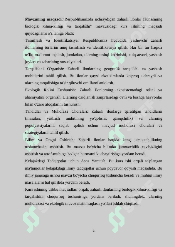 Respublikamizda uchraydigan zaharli ilonlar faunasining biologik xilmaa-xilligi va tarqalishi 3