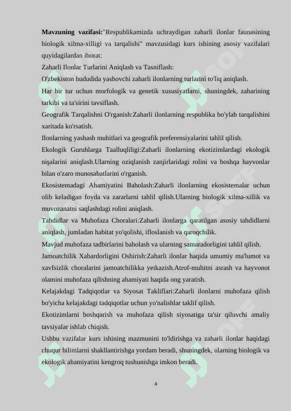 Respublikamizda uchraydigan zaharli ilonlar faunasining biologik xilmaa-xilligi va tarqalishi 4