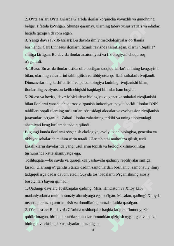 Respublikamizda uchraydigan zaharli ilonlar faunasining biologik xilmaa-xilligi va tarqalishi 8
