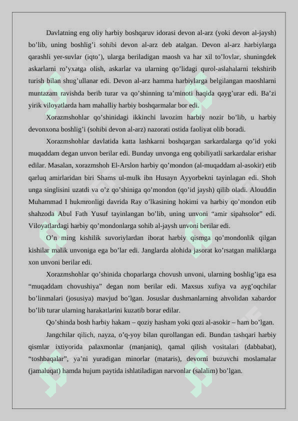 Xorazmshohlar davlatida harbiy boshqaruv 6