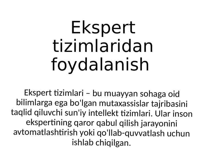 Ekspert tizimlaridan foydalanish 1
