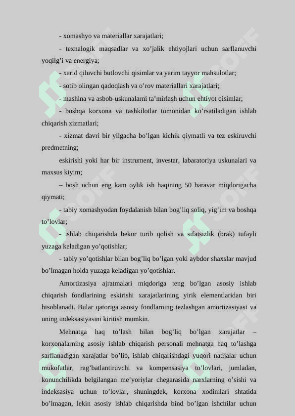 Ishlab chiqarish xarajatlari va ularning tarkibi 6