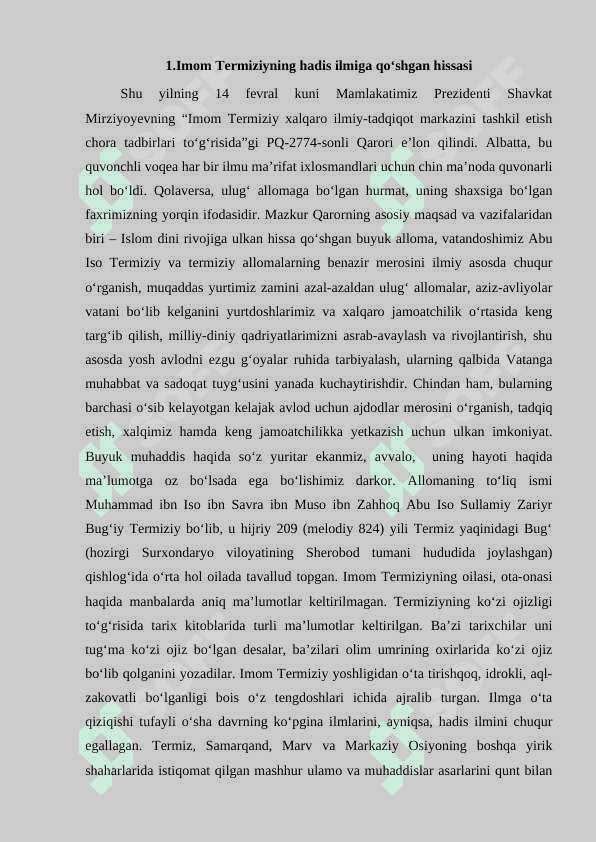 Imom At Termiziy islom diniga qo‘shgan hissasi 4