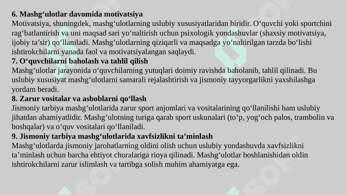 Mashgʻulotlarining uslubiy xususiyatlari 8